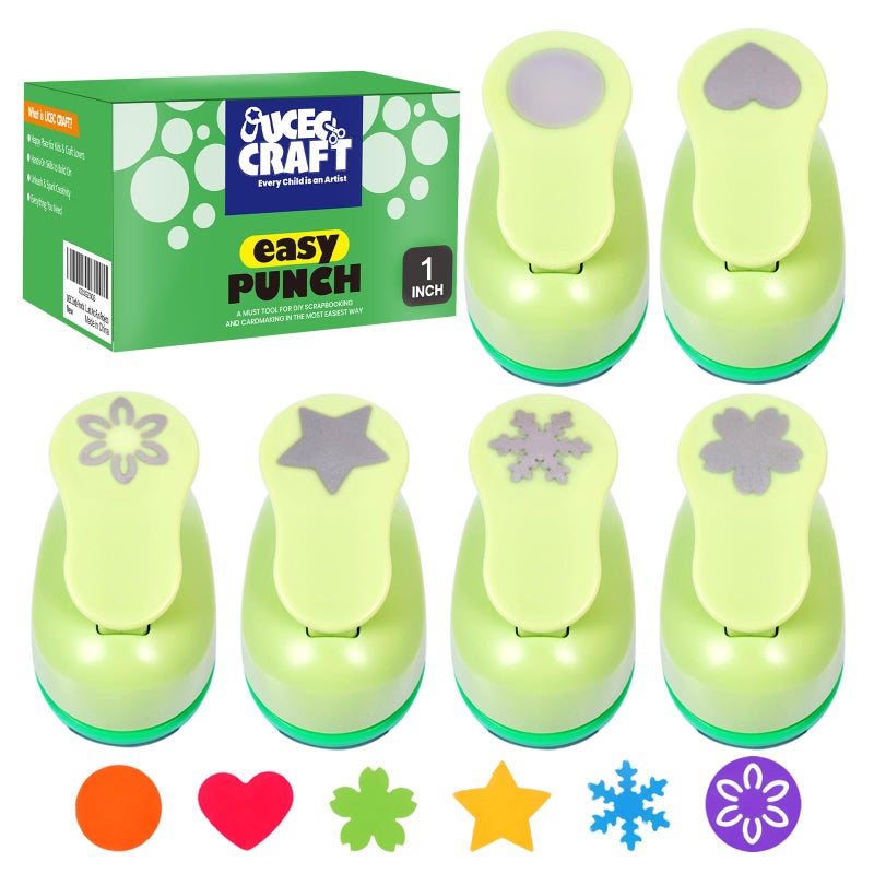 UCEC Paper Punches for Crafting, Hole Punch for Kids, 1 Inch Craft Hole Punch Shapes, 6PCS Star Heart Flower Punch Kids Hole Puncher Shape Cutters for Crafts for School Crafting & DIY Projects - Image 1